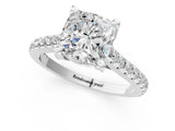 White gold Cushion Brilliant Diamond Solitaire with Pavé Band and Four-Prong Setting 1