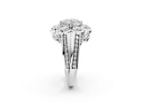 White gold Cushion Brilliant Flower Halo Diamond Split Shank Ring_89