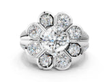 White gold Cushion Brilliant Flower Halo Diamond Split Shank Ring_92