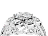 White gold Cushion Brilliant Flower Halo Diamond Split Shank Ring_96