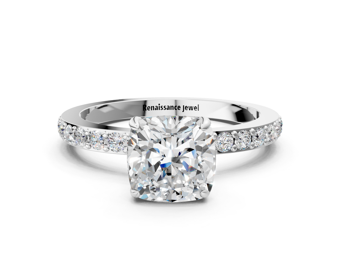 White gold Cushion Brilliant Pavé Band Solitaire with Four-Prong Setting_62