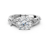 White gold Cushion Brilliant Solitaire with Leaf Motif Band and Four-Prong Setting_65