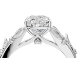 White gold Cushion Brilliant Solitaire with Leaf Motif Band and Four-Prong Setting_69