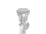 White gold Cushion Brilliant Solitaire with Leaf Motif Band and Four-Prong Setting_70