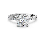 White gold Cushion Brilliant Solitaire with Pavé Band and Claw Prong Setting_7