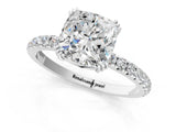White gold Cushion Brilliant Solitaire with Pavé Band and Claw Prong Setting_8