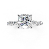 White gold Cushion Brilliant Solitaire with Pavé Band and Four-Prong Setting_25