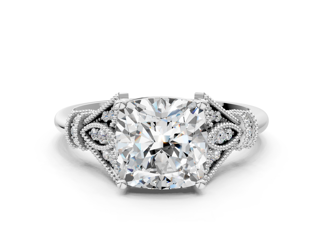 White gold Cushion Brilliant Solitaire with Pave Band and Four-Prong Setting_20