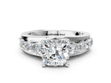 White gold Cushion Brilliant Solitaire with Side Stones on a Pave Band and Four-Prong Setting_92