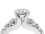 White gold Cushion Brilliant Solitaire with Side Stones on a Pave Band and Four-Prong Setting_95