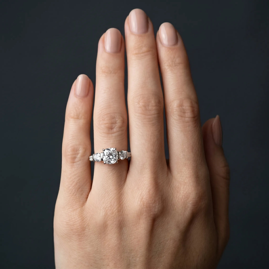 White gold Cushion Brilliant Trilogy Channel Set Diamond Ring with Bar Prongs_6