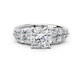 White gold Cushion Cluster Diamond Engagement Ring with Pavé Band and Four-Prong Setting_59