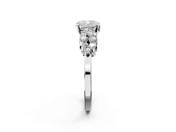 White gold Cushion Cluster Diamond Engagement Ring with Pavé Band and Four-Prong Setting