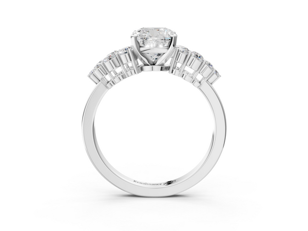 White gold Cushion Cluster Diamond Engagement Ring with Pavé Band and Four-Prong Setting