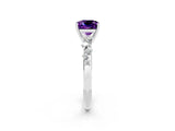 White gold Cushion Cut Amethyst Cluster Side Stone Solitaire Ring with Prong Setting_26