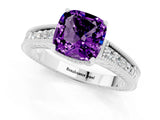 White gold Cushion Cut Amethyst Engagement Ring with Milgrain Channel Set Band and Prong Setting_1