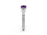 White gold Cushion Cut Amethyst Engagement Ring with Milgrain Channel Set Band and Prong Setting_2