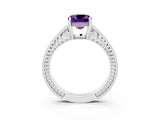 White gold Cushion Cut Amethyst Engagement Ring with Milgrain Channel Set Band and Prong Setting_3