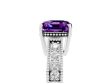 White gold Cushion Cut Amethyst Engagement Ring with Milgrain Channel Set Band and Prong Setting_5