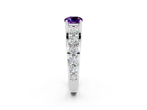 White gold Cushion Cut Amethyst Engagement Ring with Pavé Band and Four-Prong Setting_2