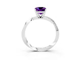 White gold Cushion Cut Amethyst Engagement Ring with Side Stone Accents and Four-Prong Setting_111
