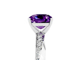 White gold Cushion Cut Amethyst Engagement Ring with Side Stone Accents and Four-Prong Setting_29