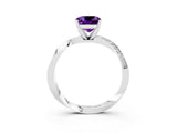 White gold Cushion Cut Amethyst Engagement Ring with Side Stone Accents and Four-Prong Setting_42