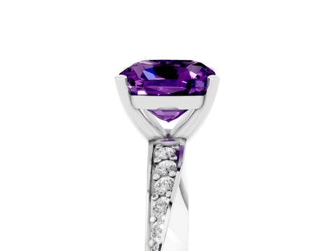 White gold Cushion Cut Amethyst Engagement Ring with Side Stone Accents and Four-Prong Setting_44