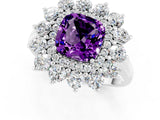 White gold Cushion Cut Amethyst Floral Double Halo Engagement Ring with Prong Setting_27