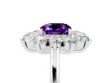 White gold Cushion Cut Amethyst Floral Double Halo Engagement Ring with Prong Setting_29