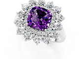 White gold Cushion Cut Amethyst Floral Double Halo Engagement Ring with Prong Setting_73