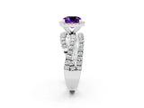 White gold Cushion Cut Amethyst Halo Ring with Round Split Shank and Prong Setting_62