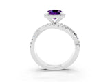White gold Cushion Cut Amethyst Halo Ring with Round Split Shank and Prong Setting_63