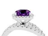 White gold Cushion Cut Amethyst Halo Ring with Round Split Shank and Prong Setting_64