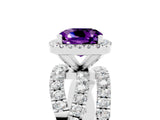 White gold Cushion Cut Amethyst Halo Ring with Round Split Shank and Prong Setting_65