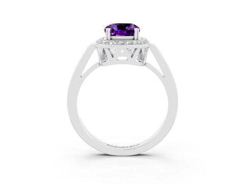 White gold Cushion Cut Amethyst Halo Ring with Split Shank and Four-Prong Setting_33