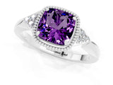 White gold Cushion Cut Amethyst Halo Ring with Tapered Band and Four-Prong Setting_1