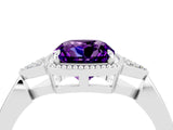 White gold Cushion Cut Amethyst Halo Ring with Tapered Band and Four-Prong Setting_4