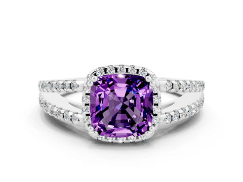 White gold Cushion Cut Amethyst Halo Split Shank Engagement Ring_12