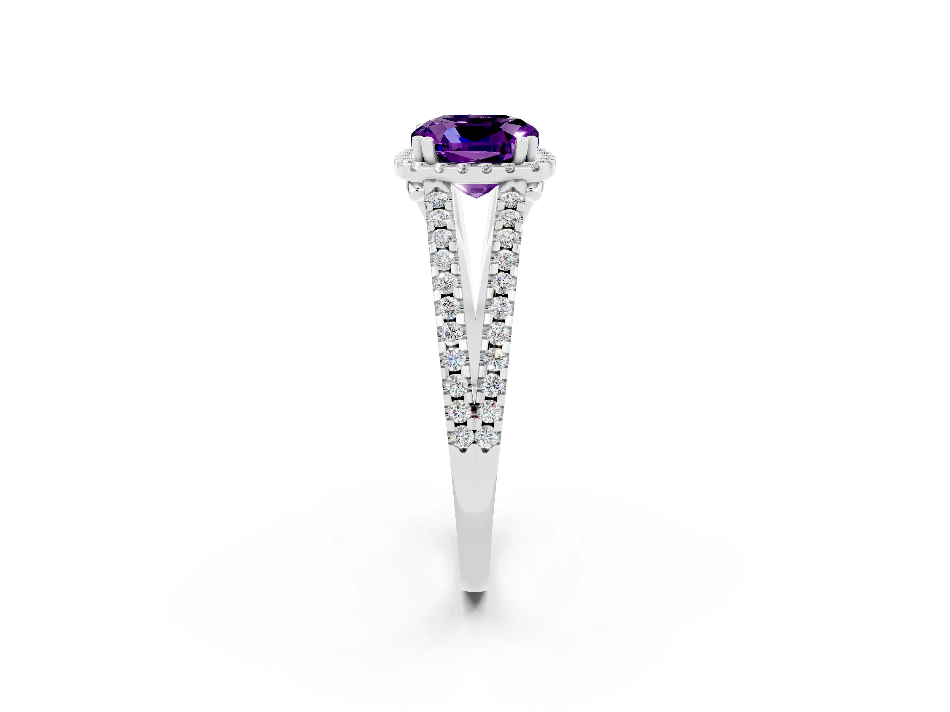 White gold Cushion Cut Amethyst Halo Split Shank Engagement Ring_14