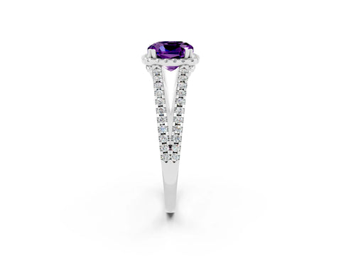 White gold Cushion Cut Amethyst Halo Split Shank Engagement Ring_14