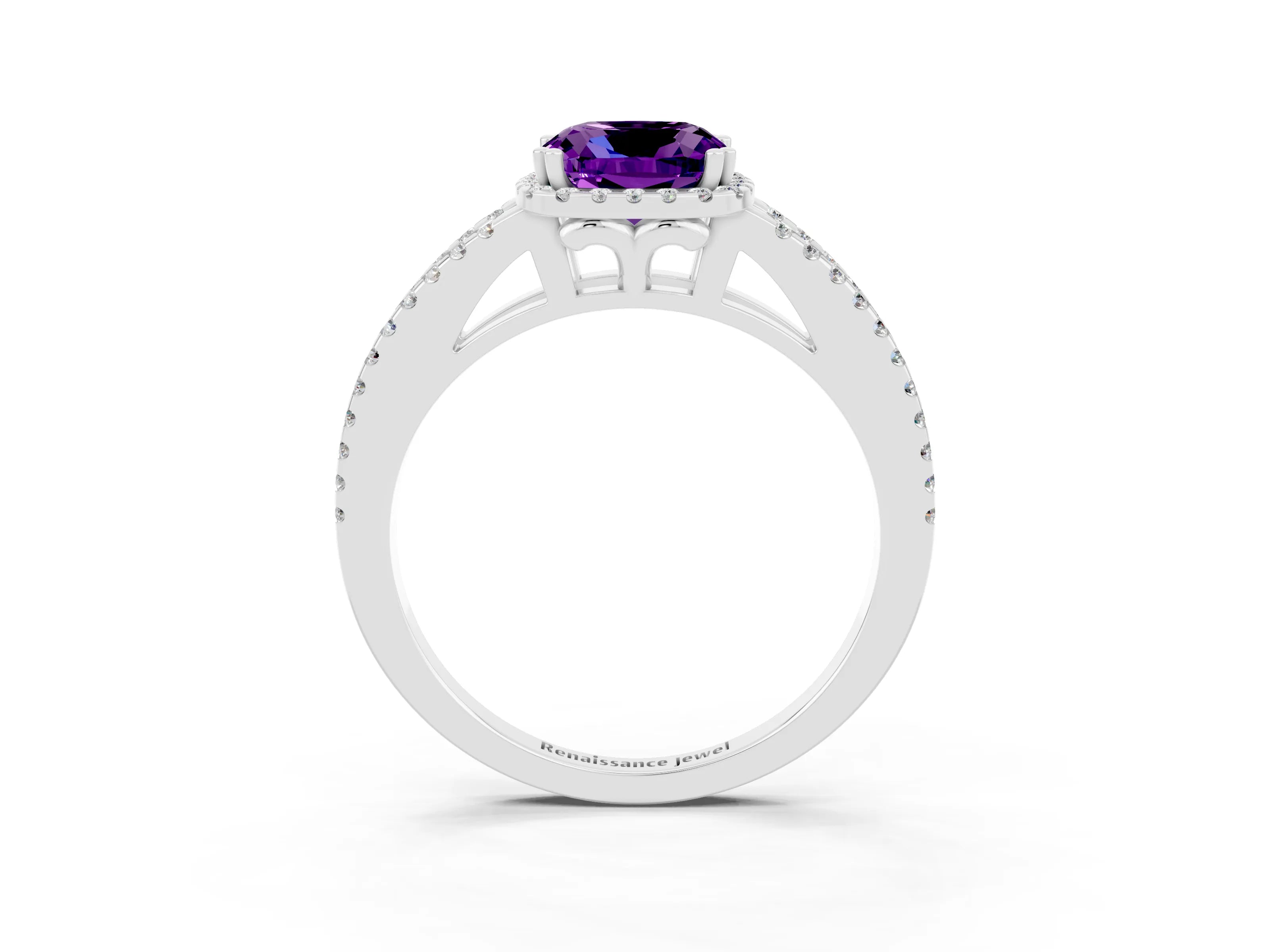 White gold Cushion Cut Amethyst Halo Split Shank Engagement Ring_15
