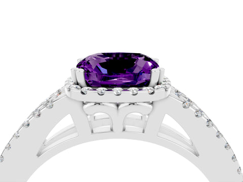 White gold Cushion Cut Amethyst Halo Split Shank Engagement Ring_16