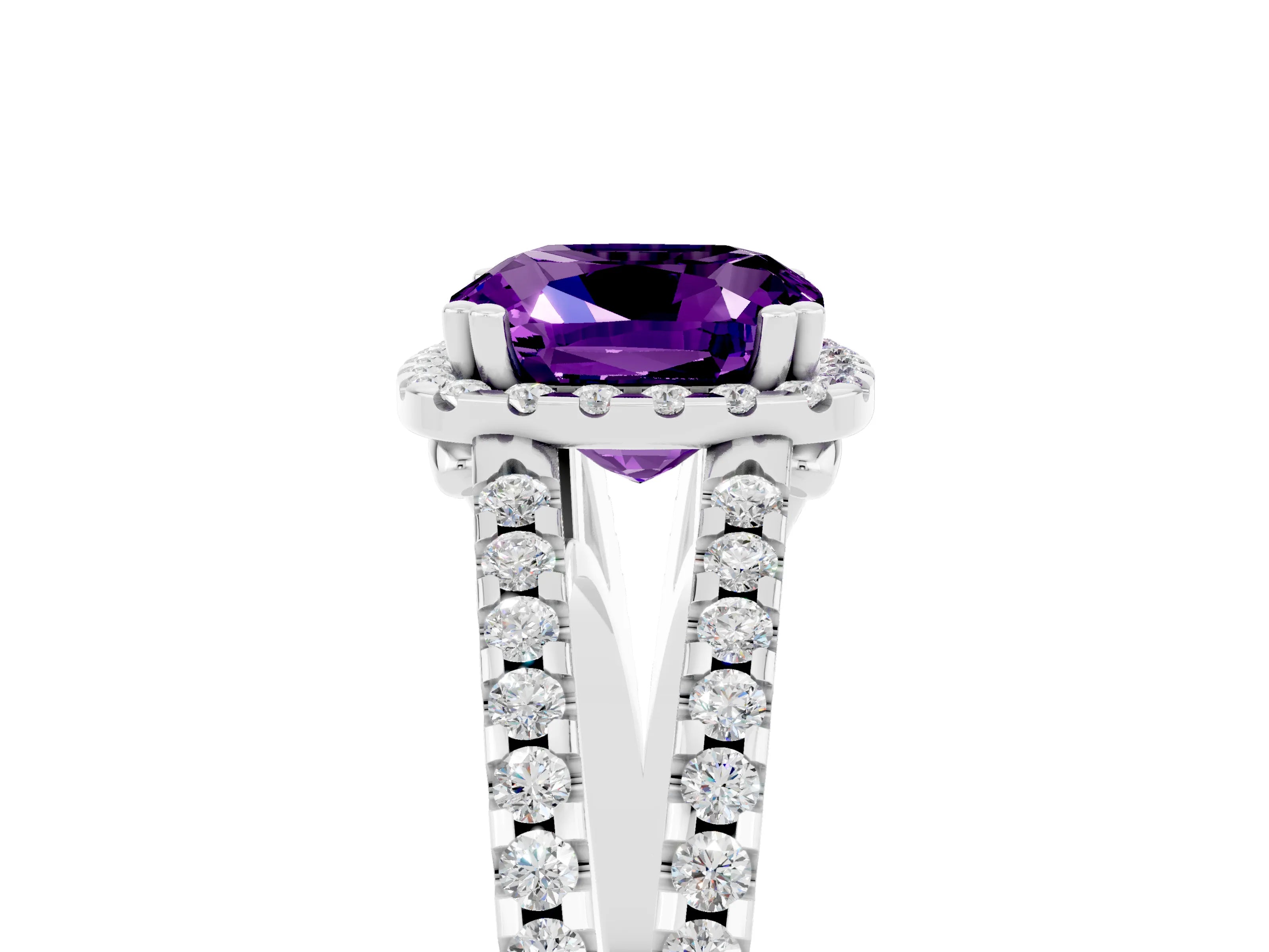 White gold Cushion Cut Amethyst Halo Split Shank Engagement Ring_17