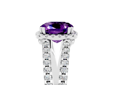 White gold Cushion Cut Amethyst Halo Split Shank Engagement Ring_17