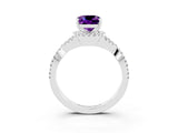 White gold Cushion Cut Amethyst Halo Twist Band Solitaire Prong Setting Ring_3