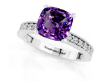 White gold Cushion Cut Amethyst Milgrain Pavé Engagement Ring with Four-Prong Setting_13