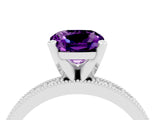 White gold Cushion Cut Amethyst Milgrain Pavé Engagement Ring with Four-Prong Setting_16