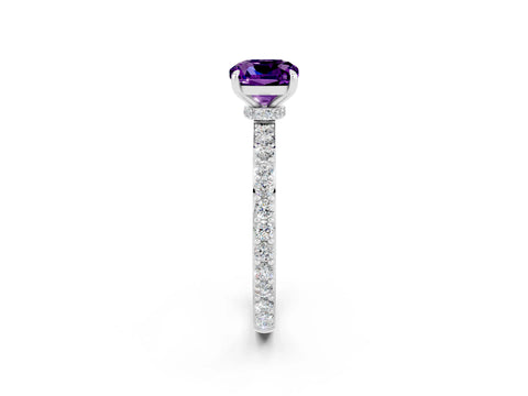 White gold Cushion Cut Amethyst Pavé Engagement Ring with Round  Accents and Prong Setting_26