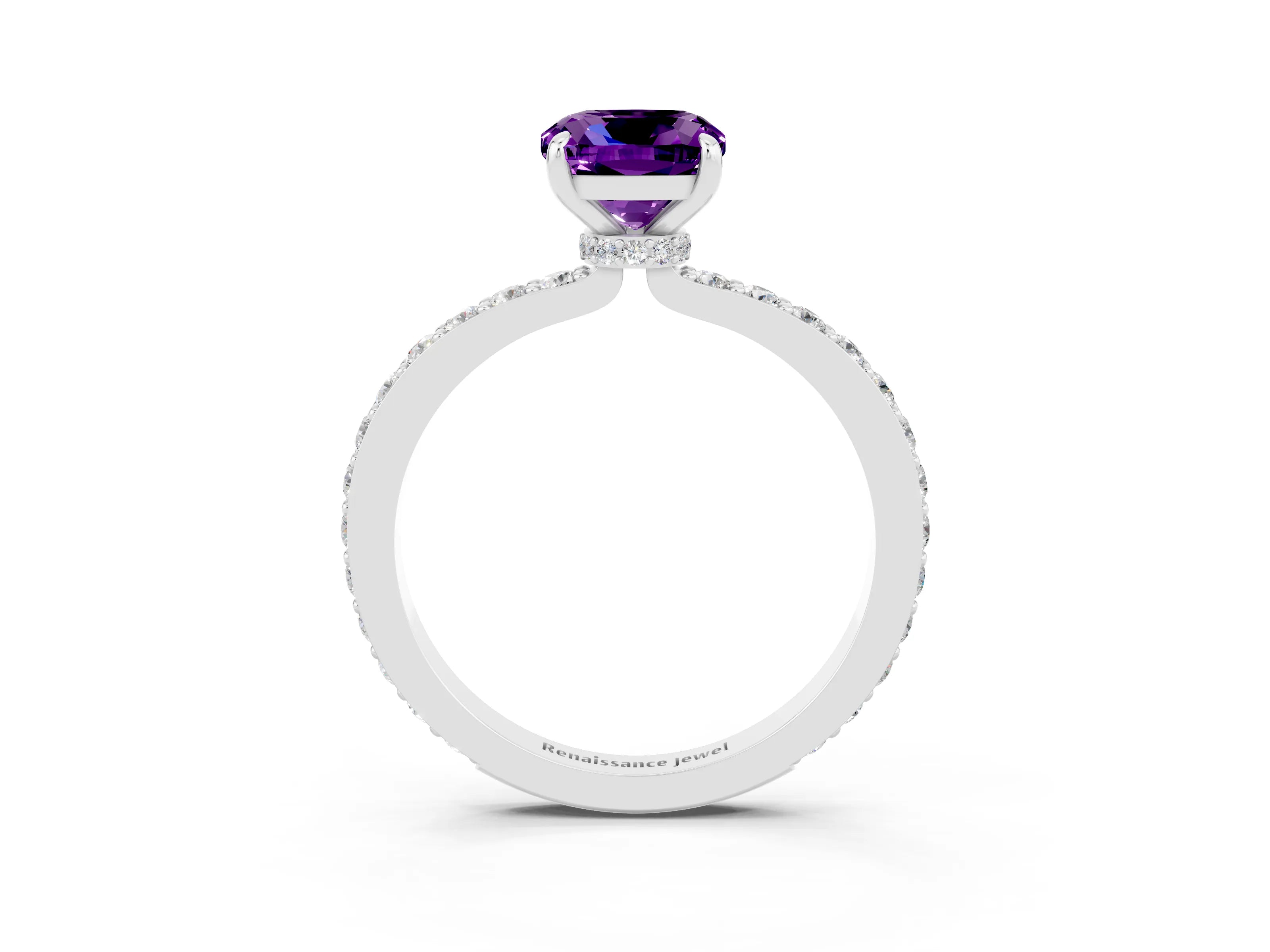 White gold Cushion Cut Amethyst Pavé Engagement Ring with Round  Accents and Prong Setting_27